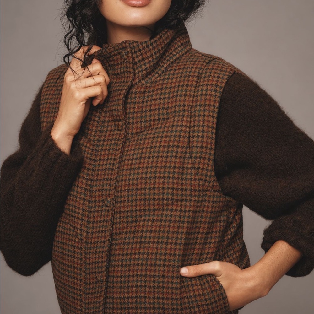 NWT AVEC LES FILLES Brown Houndstooth Puffer Vest from Anthropologie (XXS)